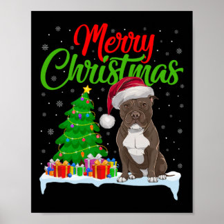 Poster Cachorro-Pitbull Árvore de Natal Luz Xmas Pitbull
