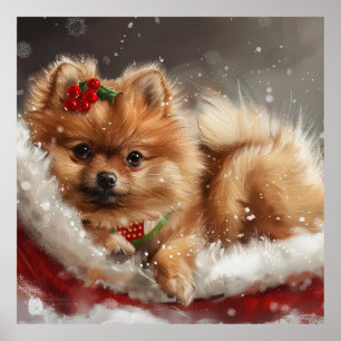 Poster Cachorro Pomerânia Festivo de Natal