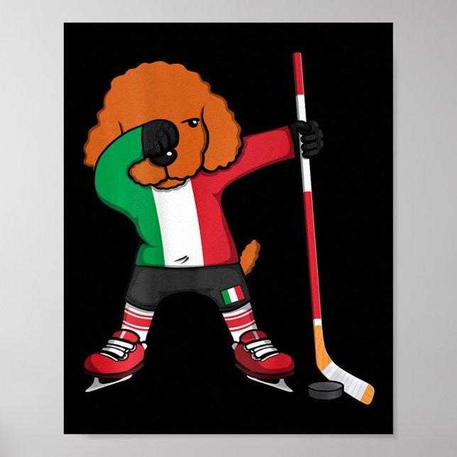 Poster Cachorro Poodle Dabbing Itália Adeptos de Hóquei n (Frente)