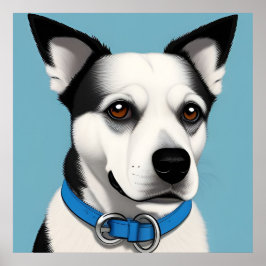Poster Cachorro Preto e Branco com Coleira Azul