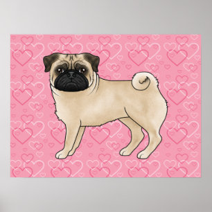 Poster Cachorro Pug Cor de Veado Desenho Animado Padrão d