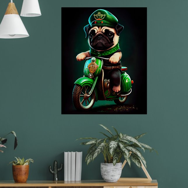 Poster Cachorro Pug Dirigindo Bicicleta Dia de São Patríc (Sala de Estar 1)