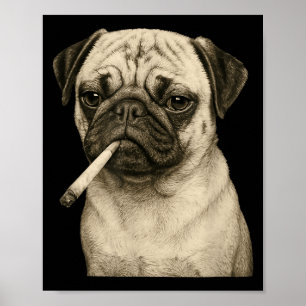 Poster Cachorro Pug Engraçado Fumando Cigarro Gráfico Mem