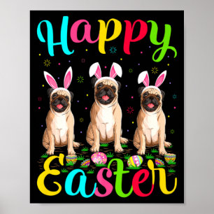 Poster Cachorro Pug Ovo de Páscoa Engraçado Coelho Pug Fe