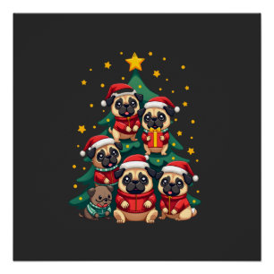 Póster Cachorro Pugs Árvore de Natal Xmas Fofo (3)