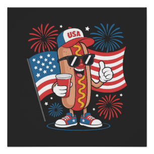 Póster Cachorro Quente de 4 de Julho Bandeira Americana P