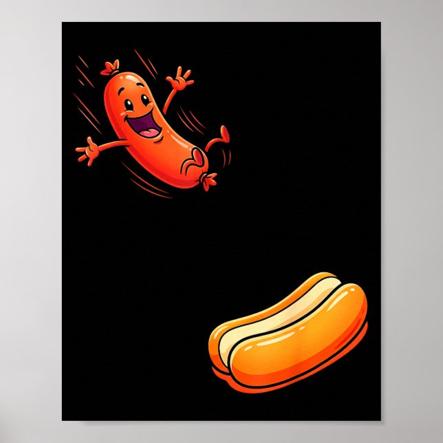 Poster Cachorro quente engraçado saltando para dentro do  (Frente)