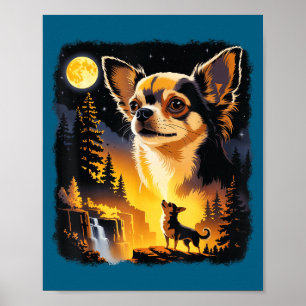 Poster Cachorro-quente Fofo Uivando Lua Vintage Engraçado