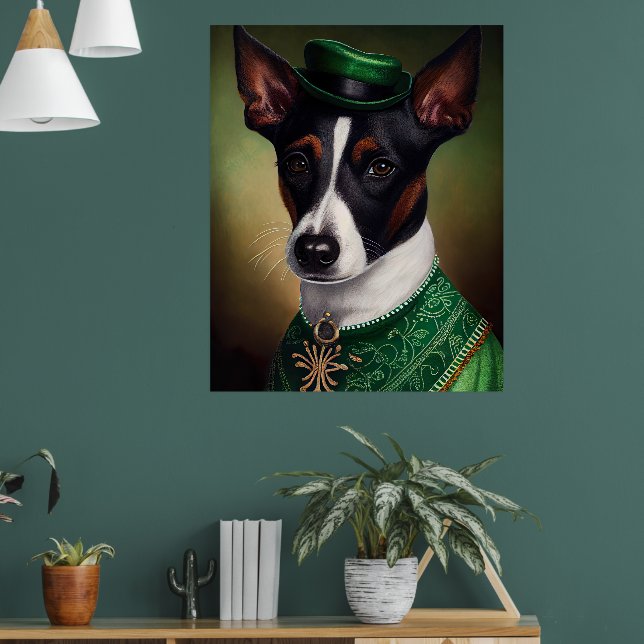 Poster Cachorro Rat Terrier vestido para o Dia de São Pat (Sala de Estar 1)