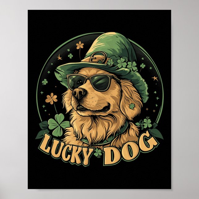 Poster Cachorro Retriever Dourado - Dia de São Patrício S (Frente)