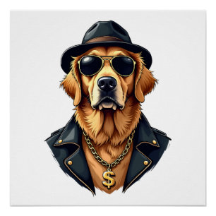 Póster Cachorro Retriever Dourado Vintage Legal de Óculos