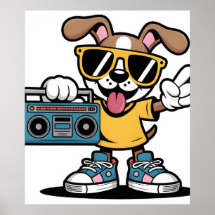 Poster Cachorro Retro Hip Hop: Cachorrinho Cartoon Legal