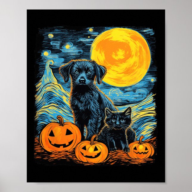 Poster Cachorro Retro Pumpkin Halloween Cães Engraçados H (Frente)
