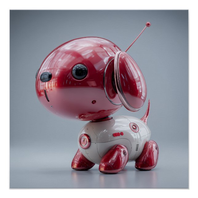Póster Cachorro Robô Vermelho Brilhante (Frente)