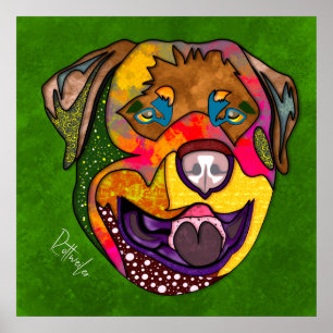 Poster Cachorro rotacionado louco pintado à mão