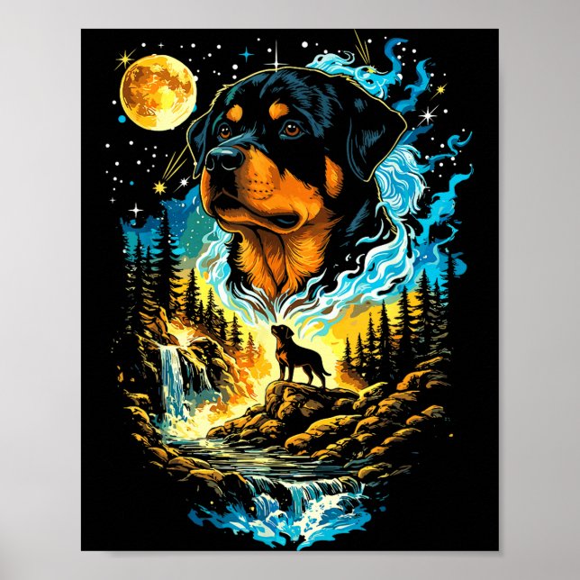 Poster Cachorro Rottweiler uivando para a lua engraçado v (Frente)