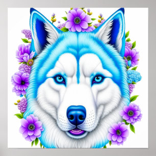 Poster Cachorro rouco com olhos azuis e flores