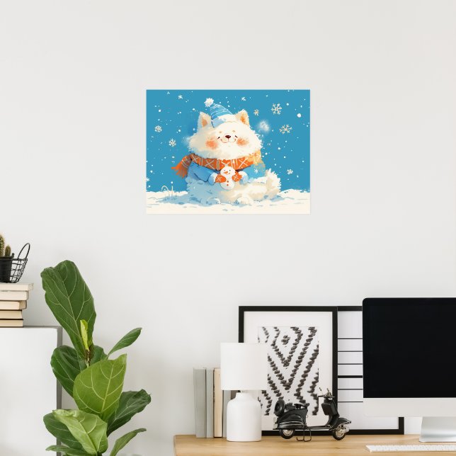 Poster Cachorro Samoyed Aconchegante com Mini Boneco de N (Escritório em casa)