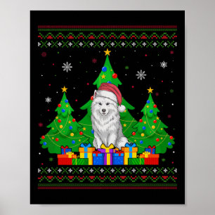 Poster Cachorro Samoyed da Árvore de Natal Santa Hat