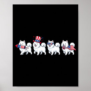 Poster Cachorro Samoyed Engraçado Dia da Memória Bandeira