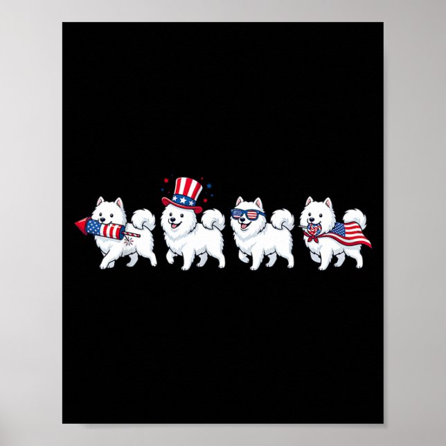 Poster Cachorro Samoyed Engraçado Dia da Memória Bandeira (Frente)