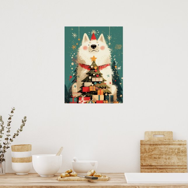 Poster Cachorro Samoyed fofo com Natal (Cozinha)