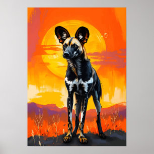 Poster Cachorro selvagem africano ao pôr do sol - Arte se
