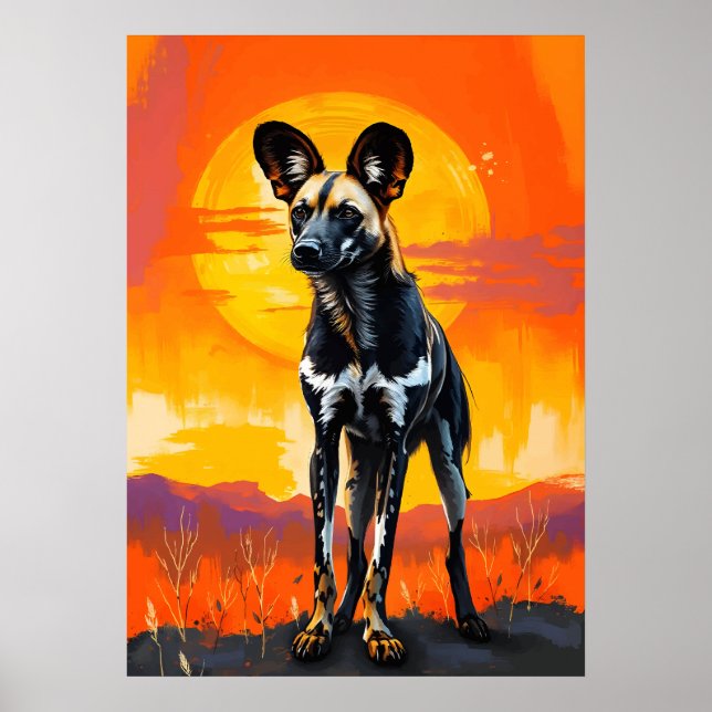 Poster Cachorro selvagem africano ao pôr do sol - Arte se (Frente)
