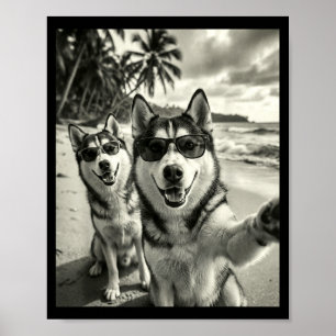 Poster Cachorro siberiano husky engraçado selfie praia