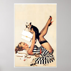 Poster Cachorro Sortudo Pug958 Estilo Vintage Elvgren Pin