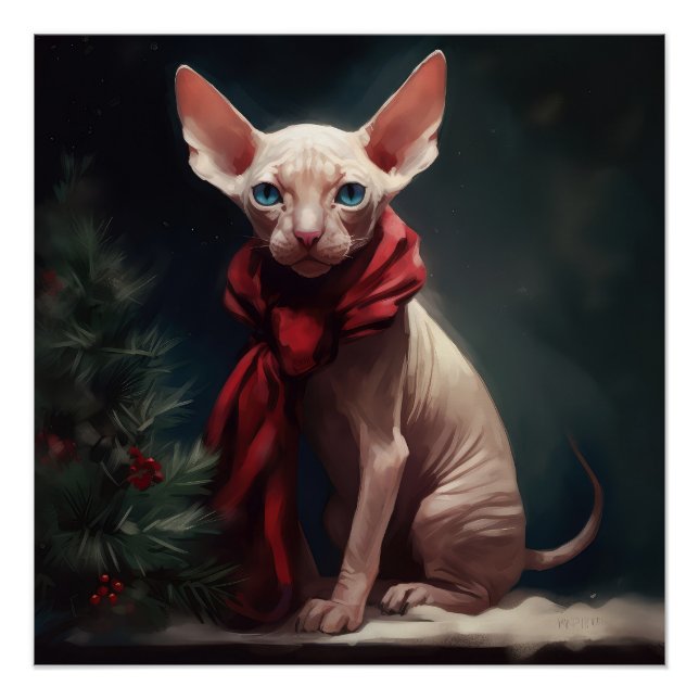 Póster Cachorro Sphynx na Neve Natal (Frente)