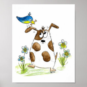 Poster Cachorro Spotado com Pássaro