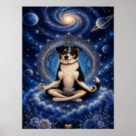 Poster Cachorro Tricolor Meditando Mandala Cósmica Zen Yo