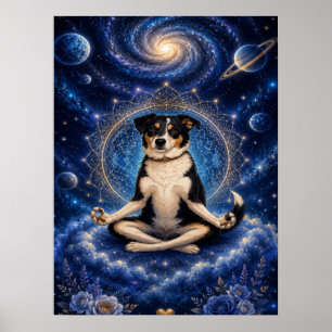Poster Cachorro Tricolor Meditando Mandala Cósmica Zen Yo