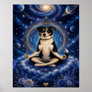 Poster Cachorro Tricolor Meditando Mandala Cósmica Zen Yo