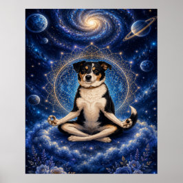 Poster Cachorro Tricolor Meditando Mandala Cósmica Zen Yo
