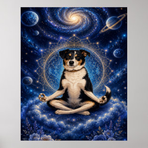 Poster Cachorro Tricolor Meditando Mandala Cósmica Zen Yo