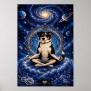 Poster Cachorro Tricolor Meditando Mandala Cósmica Zen Yo