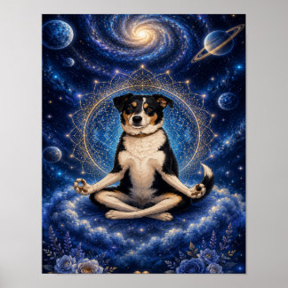 Poster Cachorro Tricolor Meditando Mandala Cósmica Zen Yo