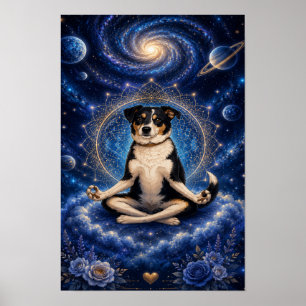 Poster Cachorro Tricolor Meditando Mandala Cósmica Zen Yo