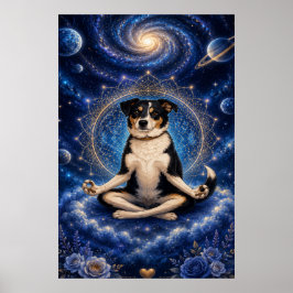 Poster Cachorro Tricolor Meditando Mandala Cósmica Zen Yo