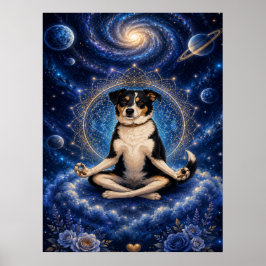 Poster Cachorro Tricolor Meditando Mandala de Ioga Zen Có