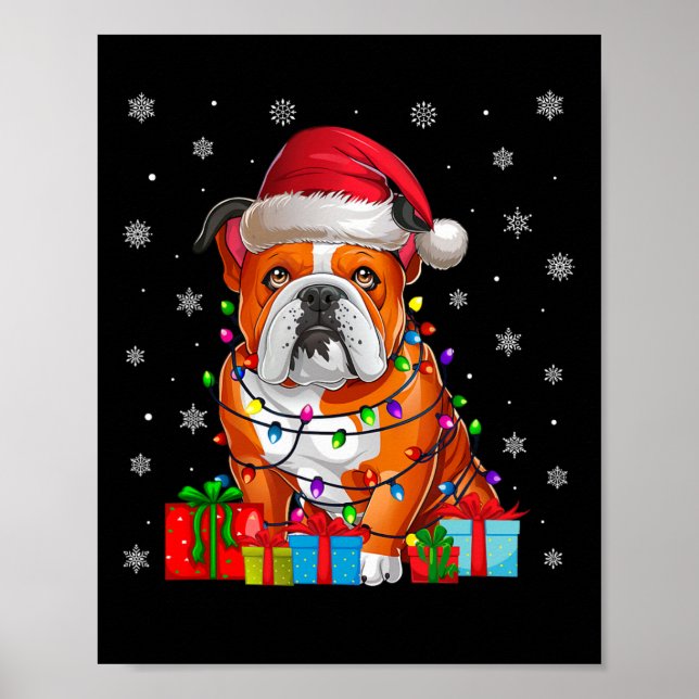 Poster Cachorro Ugly Xmas Lights Santa Hat American Buldo (Frente)