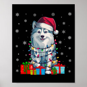 Poster Cachorro Ugly Xmas Lights Santa Hat American Eskim