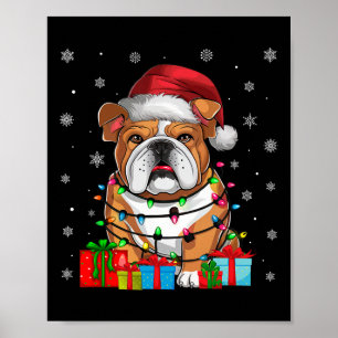 Poster Cachorro Ugly Xmas Lights Santa Hat English Bulldo