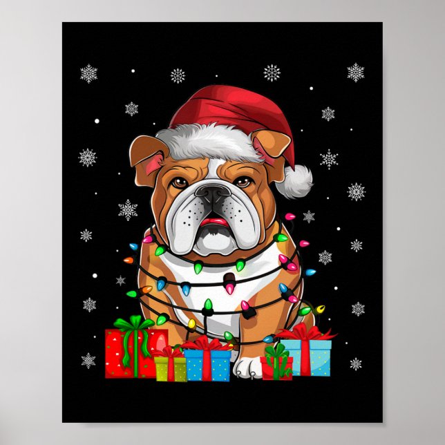 Poster Cachorro Ugly Xmas Lights Santa Hat English Bulldo (Frente)