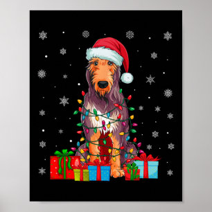 Poster Cachorro Ugly Xmas Lights Santa Hat Irish Wolfhoun
