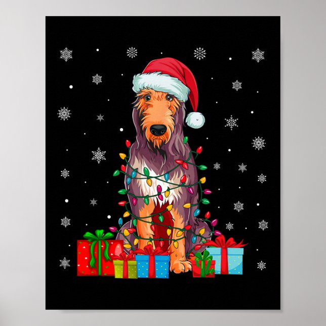 Poster Cachorro Ugly Xmas Lights Santa Hat Irish Wolfhoun (Frente)