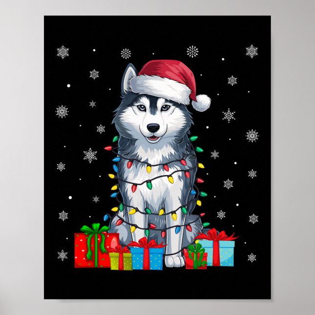 Poster Cachorro Ugly Xmas Luz Santa Hat Cachorro Siberian (Frente)