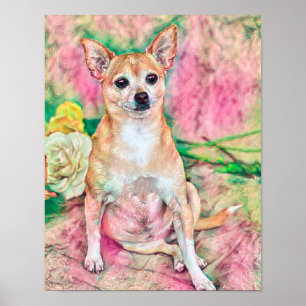 Poster Cachorro Verde Cor-de-Rosa-Rosa Chinhuahua